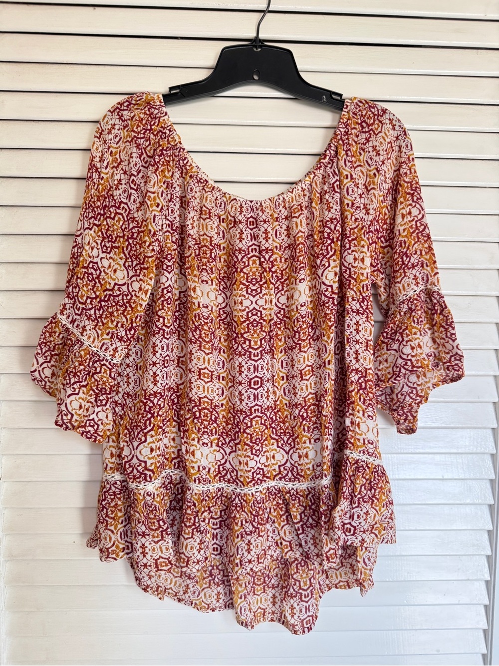 Fever Burgundy and Mustard Patterned Peasant Tunic